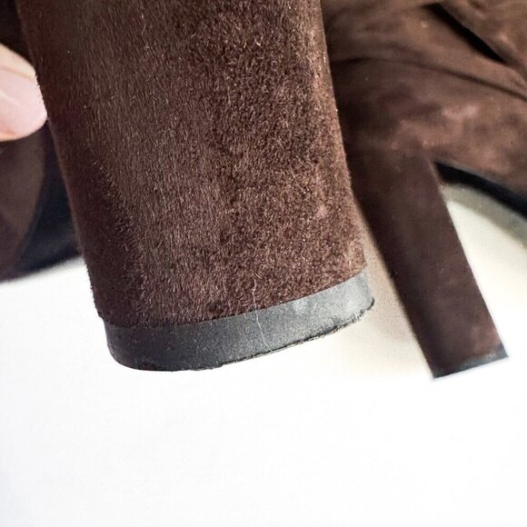 Prada Chocolate Brown Suede Classic Stacked Heel Booties 39.5 - Picture 5 of 11